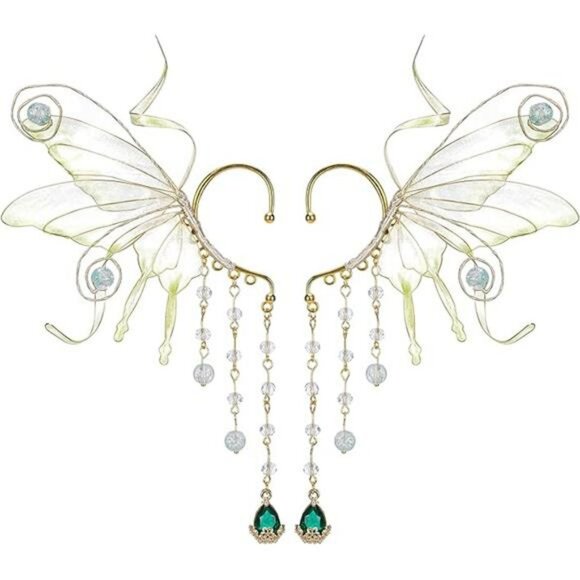 Fairy Elf Ear Cuffs for Women Butterfly Wing Non Pierced Tassel Cosplay Earrings - Picture 7 of 7